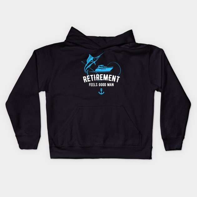 Retirement Boat Fishing Funny Fisherman Design Kids Hoodie by Foxxy Merch